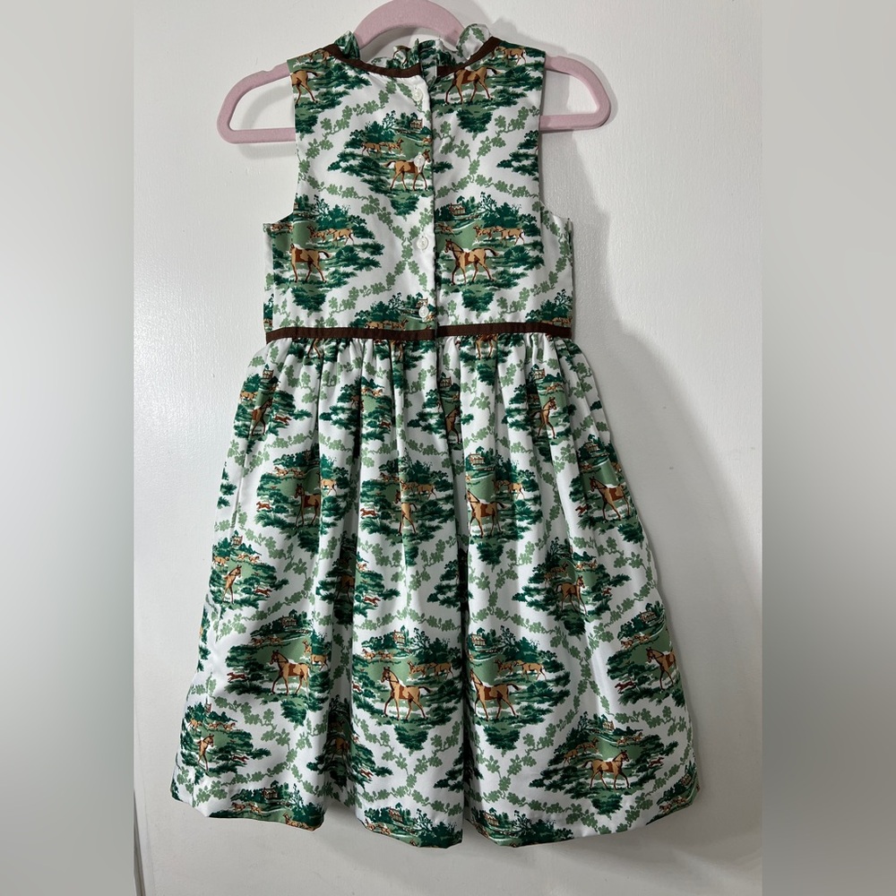 Janie and Jack White Dress with Green and Brown Horse Print - Picture 5 of 6